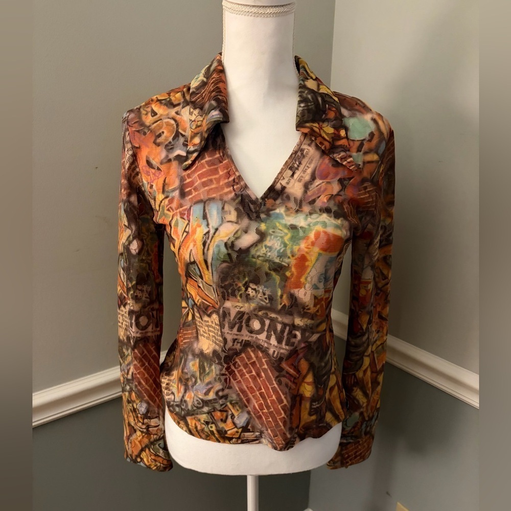 Nicowa Artistic Print Sheer Blouse – Size 40 (US M) Made in Germany